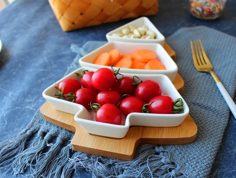 

Christmas Tree Dessert Plate Set Cake Fruit Candy Ceramic Dish Porcelain Plates Tray Set