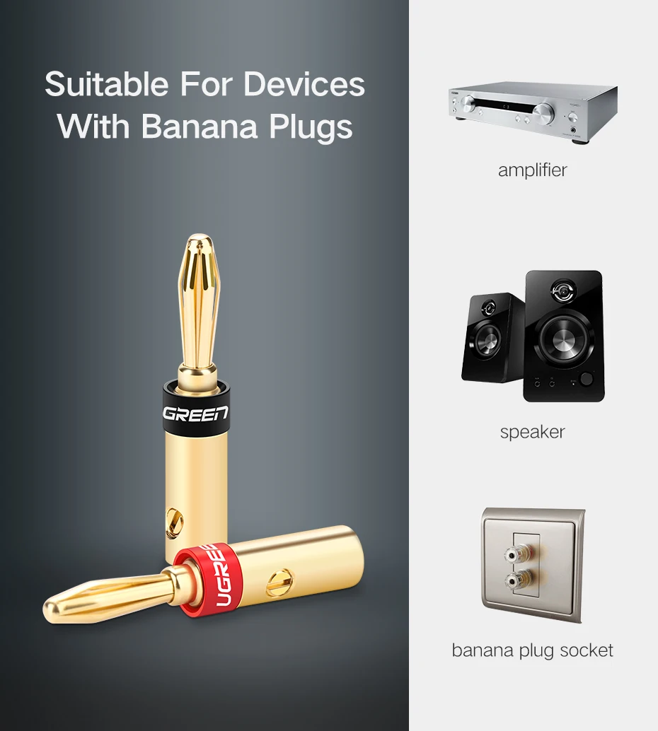 Cabo conector de banana para alto-falante ugreen,