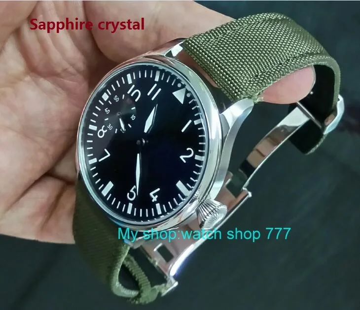 

Sapphire crystal 44mm PARNIS black dial Asian 6497 Hand Wind movement green Luminous men's watches sd343A
