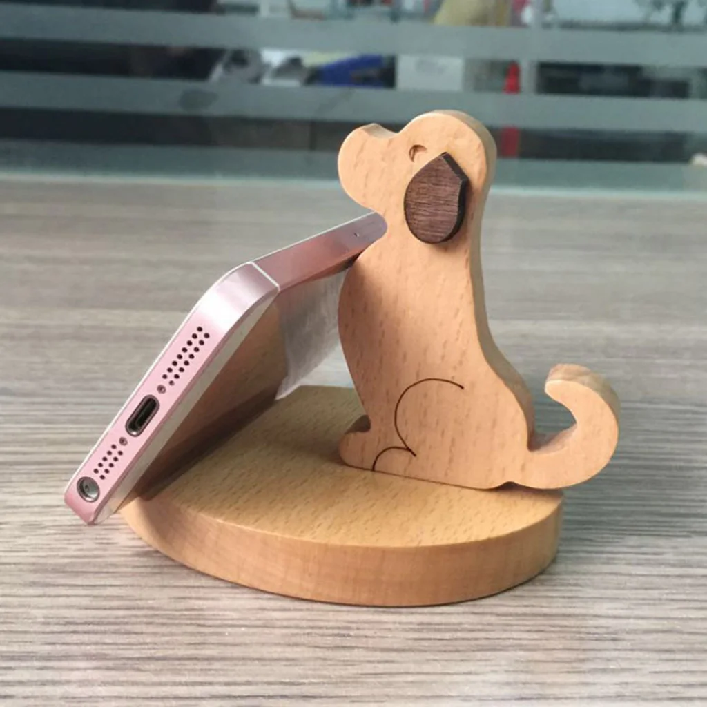 Solid Wood Animal Mobile Phone Holder Car Home Mount Cradle Desk Stand for Mobile Cellphone Laptop, Switch/Deer/Dog/Boy/Elephant