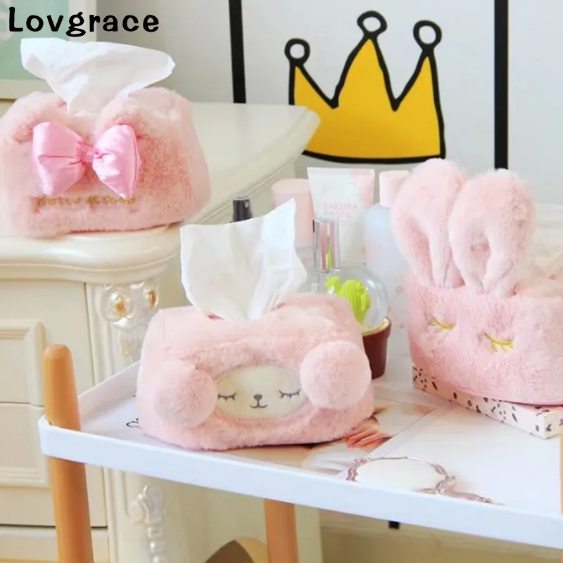 

Free Shipping Plush Cute Rabbit Tissue Box Garden Home Car Napkin Paper Container Paper Towel Napkin Case Pouch For Home Decor