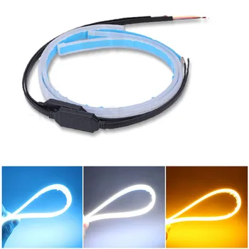 

2PCS 30cm 45cm 60cm Car Slim Daytime Running Lights Turn Signal DRL Running Light Yellow Flowing Headlight LED Strip Light DC12V