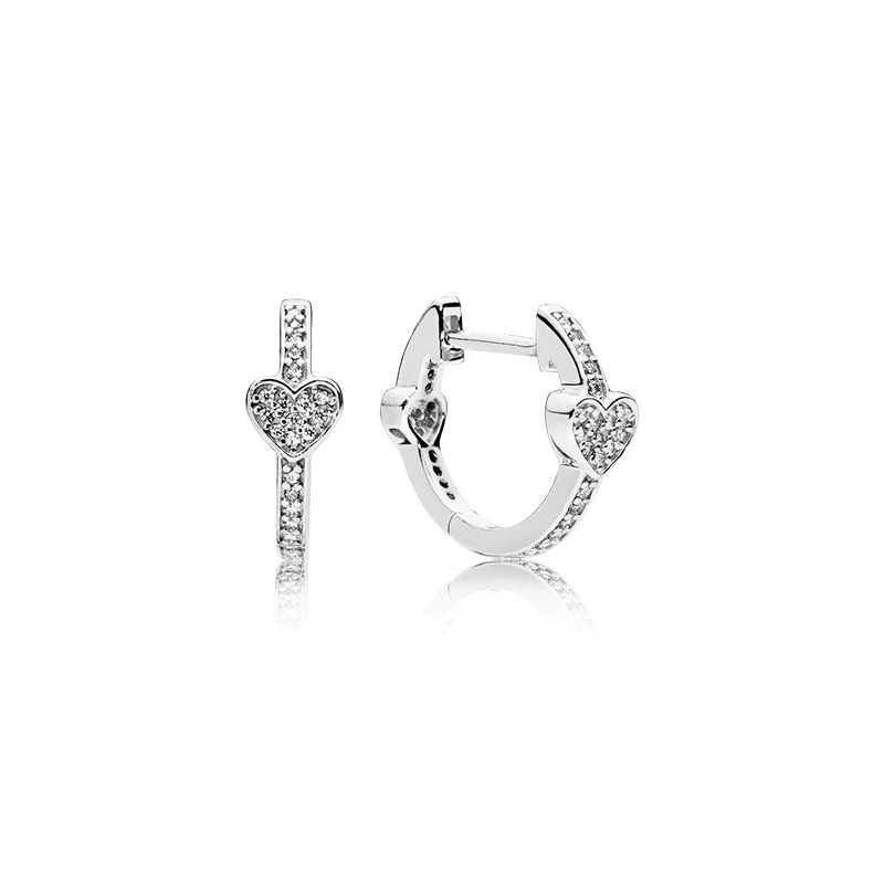

Real 925 Sterling Silver Rose Alluring Hearts Pandora Original Hoop Earrings With Clear CZ For Women Charm Gift DIY Jewelry