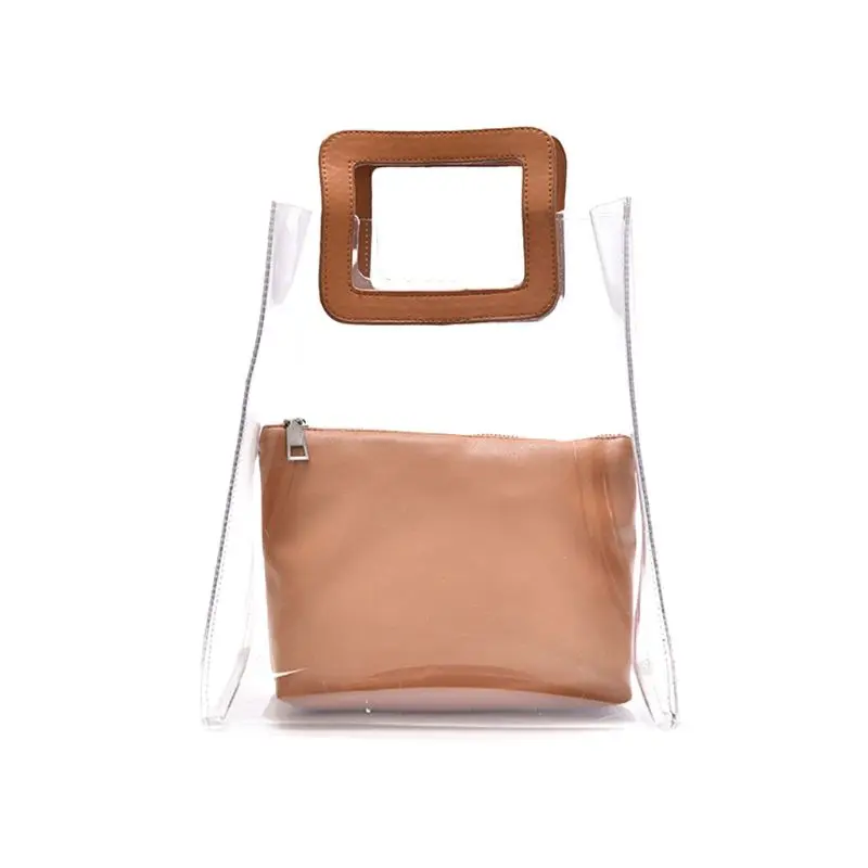 

Premium Quality 2pcs Women Fashion Bag PVC Summer Beach Purse Tote Organizer Transparent Handbag