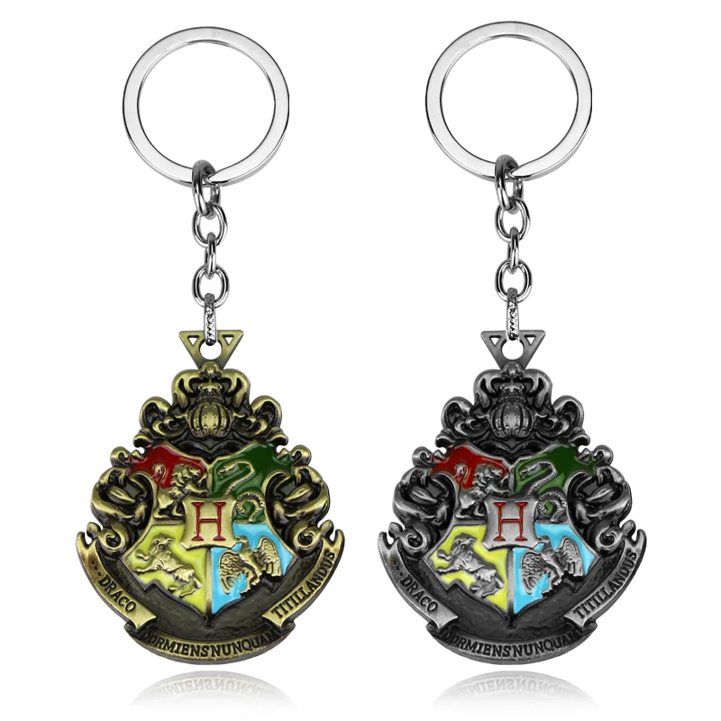 

Potter Hogwarts Gryffindor Hufflepuff Ravenclaw Slytherin Logo Metal Keychains Pendant Key Chain Key Ring 2018 NEW HP Jewelry