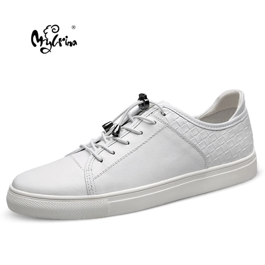 MYLRINA Men's White Leather Casual Shoes Sneakers Brogue Style Fashion Flats Brand Spring Autumn Male Loafers Krasovki Men | Обувь