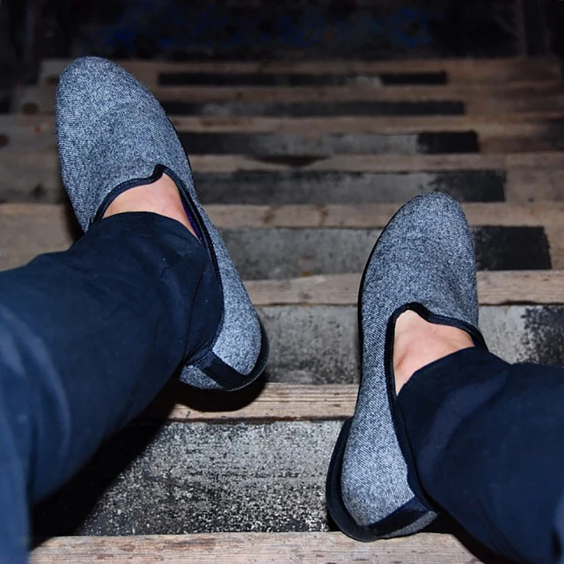 Traditionnelles Mocassins Noir Dans Piergitar Main Tweed Gris Fait Entrelacés Appartements Chaussures Et Style Classique Hommes Britannique Casual qCnwSgCB