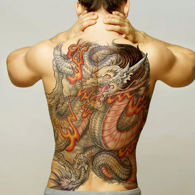 Large Tattoo Dragon Owl Skkull Clock Waterproof Temporary Tattoo Sticker Chinese Men Full Back Chest Tattoo And Body Art Boys Temporary Tattoos Aliexpress