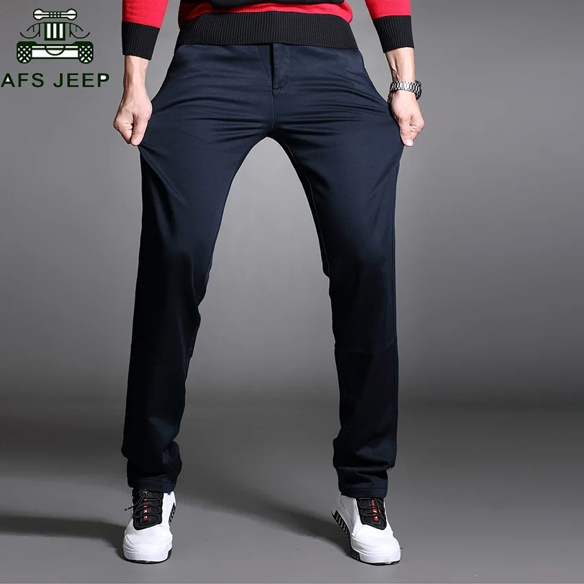 

AFS JEEP Spring Autumn Men's Casual Classics Pants Men Big Size Straight Long Elastic Pants Overalls Business Stretch Trousers