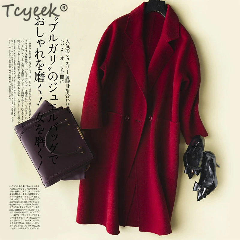 Face Manteau dark Red 100 Coréenne Pardessus Boutonnage 2019 De Manteaux Laine Black Printemps Hiver Camel wine camel Femme Vestes Longue Lwl1334 Double Tcyeek wzA0q0