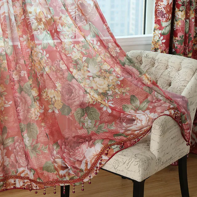 2017 Red Lace Curtain Classic fashion best quality Light luxury Print