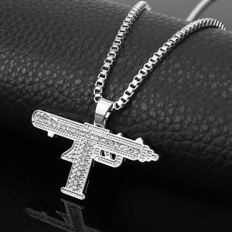 Женское мужское ювелирное ожерелье хип-хоп пистолет Submachine пистолет модели подвесок ожерелье s Длинная цепочка из звеньев Шарм колье - Окраска металла: silver