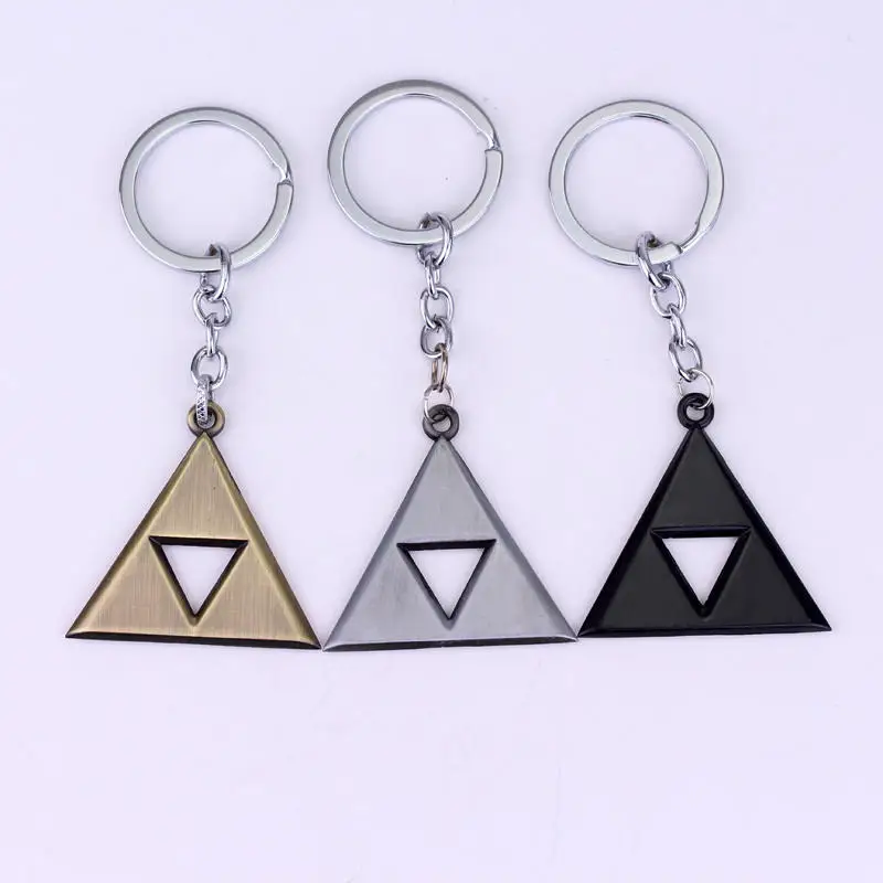 

The Legend of Zelda Keychain Power Triforce LOGO Pendant Keyring key chain ring Game Jewerly Key Fob For MEN