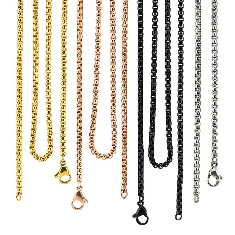 

18''-32'' Silver/Rose Gold/Gold/Black 316L Stainless Steel 2.5mm Square Rolo Chain Pendant Necklace Jewelry for women/men