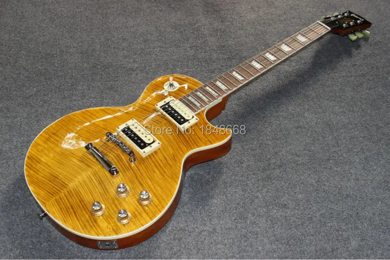 

Wholesale lp slash guitars china yellow finish flame top wooden back lp standard slash electric guitar
