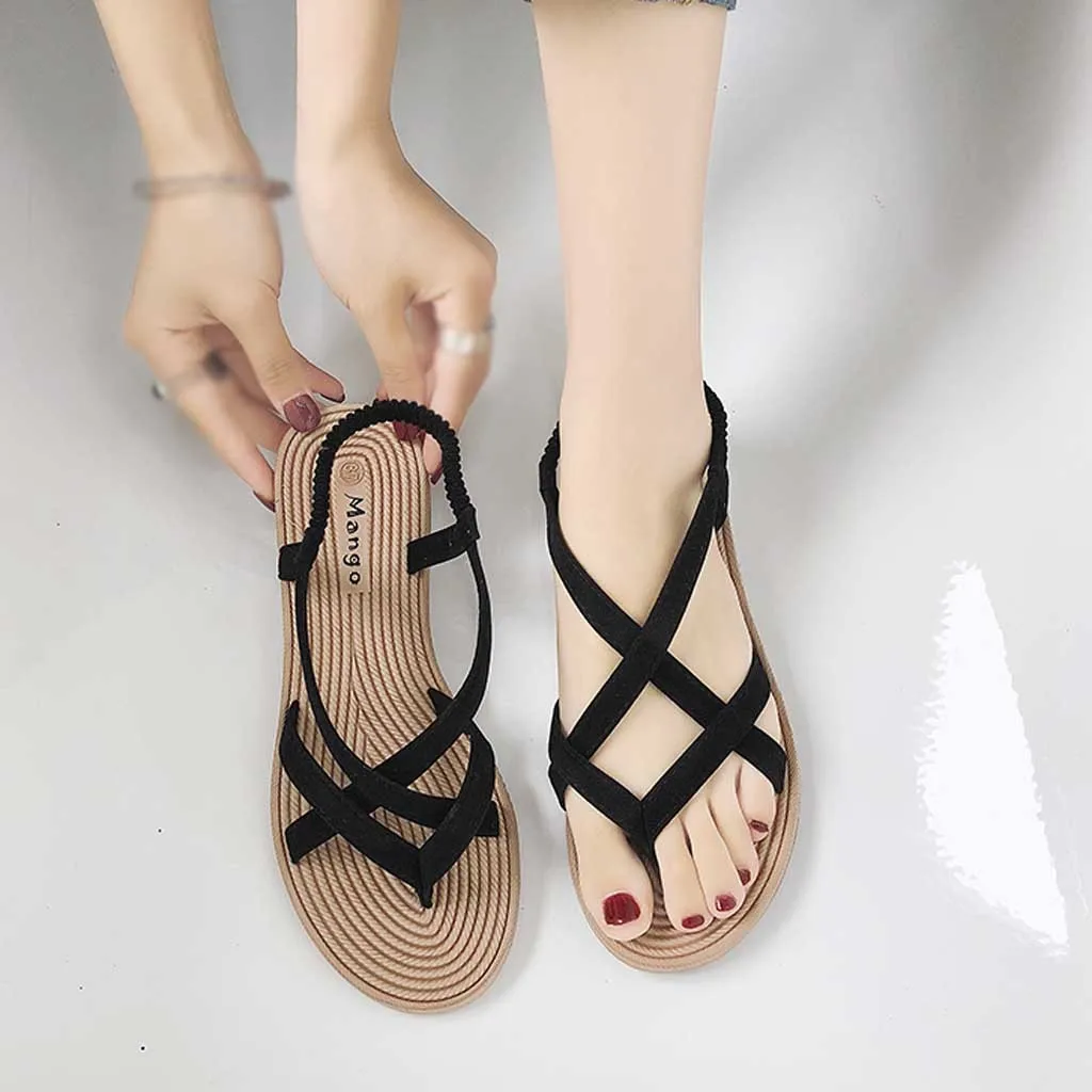 Fashion Women Summer Open Toe Sandals Casual Flat Elastic band Rome Sandals
