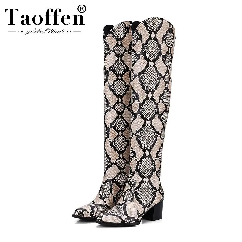 

Taoffen Serpentine Women Over The Knee Boots Zipper Sexy Footwear High Heels Boots Shoes Winter Shoes Women Long Boot Size 34-42