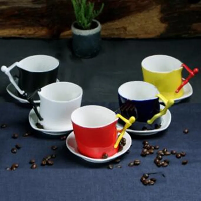 

Promotion! 200ML Black/White/Yellow/Red Color Glaze Restored Coffee Plate Cup Cappuccino Latte Enriched Coffee Cup With Dish
