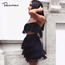 Tobinoone, женский сексуальный клубный короткий топ с кисточками, женские топы, юбка, летний комплект из 2 предметов для женщин, женский комплект из двух предметов, белые юбки