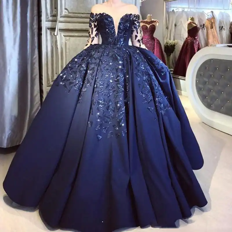 blue satin evening gown