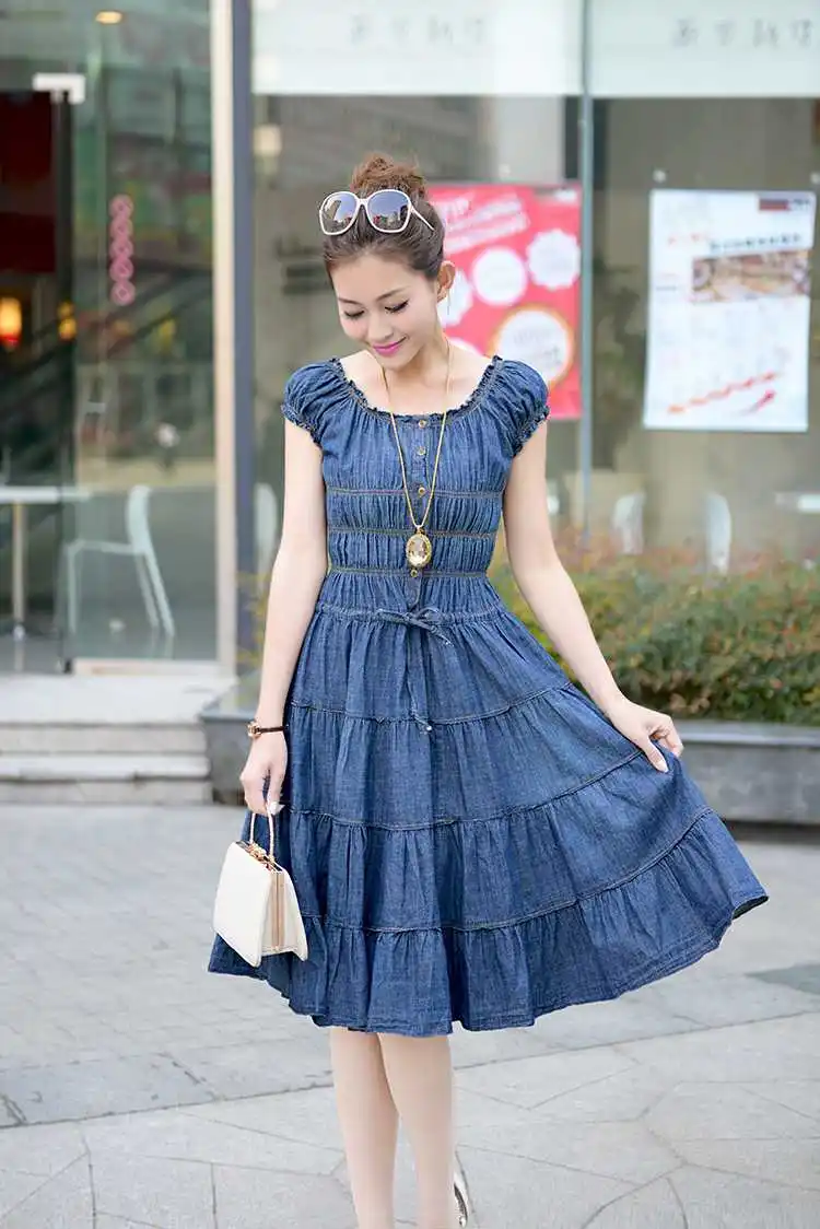 New 2014 Summer Plus Size XXXL XXL Short Sleeve Knee Length Pleated