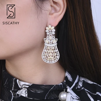 

Siscathy 30*65mm Deluxe Women Earrings Nigerian Bridal Earrings Wedding Engagement Cubic Zirconia Big Drop Dangle Earrings