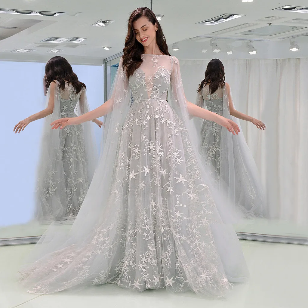 

Women Off The Shoulder dress Sexy Long Cocktail Prom Gown Bride Dress Elegant Chiffon Party Long Dress vestidos de verano 2019