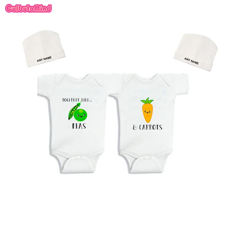 

Culbutomind Peas and Carrots Set of 2 Matching Twins One-piece Baby Shirts/Body suits Twins Baby Clothing with Custom Cap 0-12M