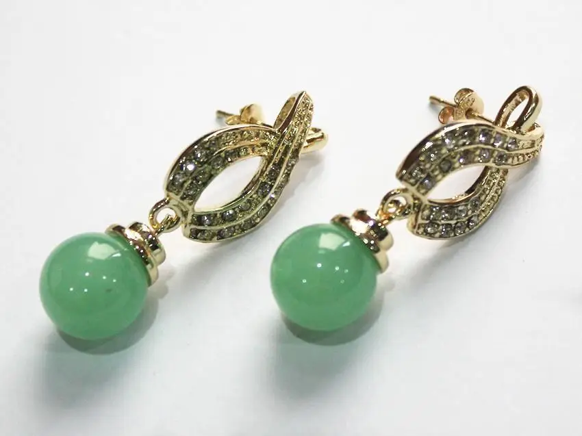 

hot sell new - latest fashion lady's nicest 18KGP with crystal plated leave shape +12mm light green jade bread earring