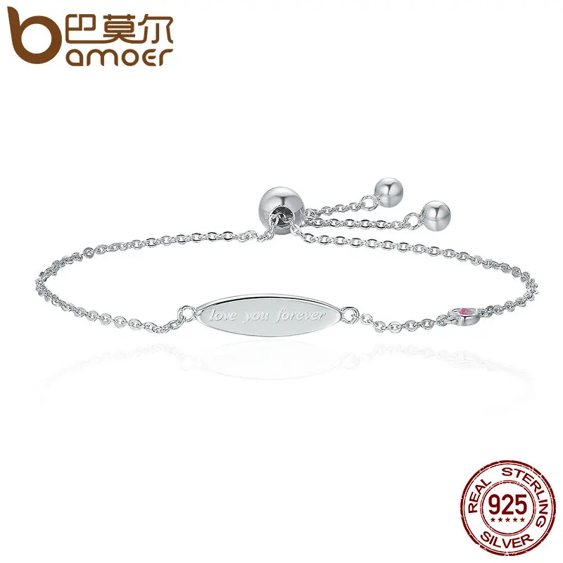 BAMOER Genuine 100 925 Sterling Silver Love You Forever Letter Women Chain Bracelets Luxury Authentic Silver