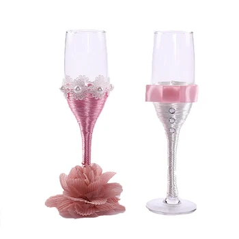 

2Pcs Set Wedding Glass Creative Red Wine Glass High Foot Crystal Glass Gold Silver Double Cup Lovers Cup Birthday Gift Wedding