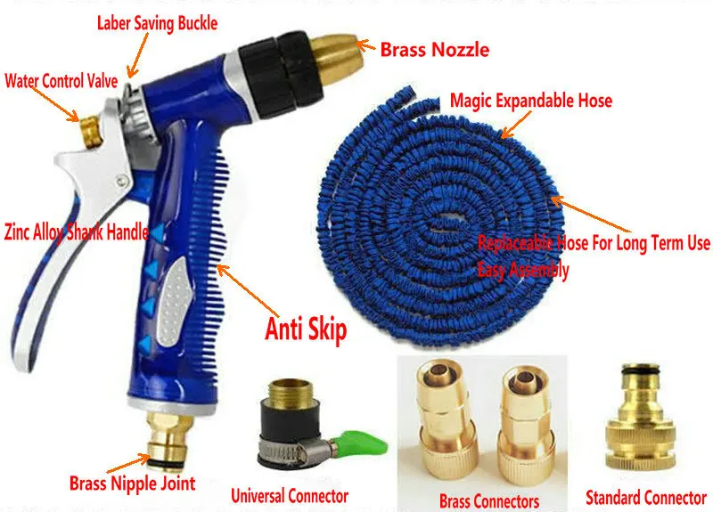 4 Brass Connectors/Replaceable Expandable Garden Hose/Brass Spry Gun Garden Hose Watering Kit 25FT/7.5M