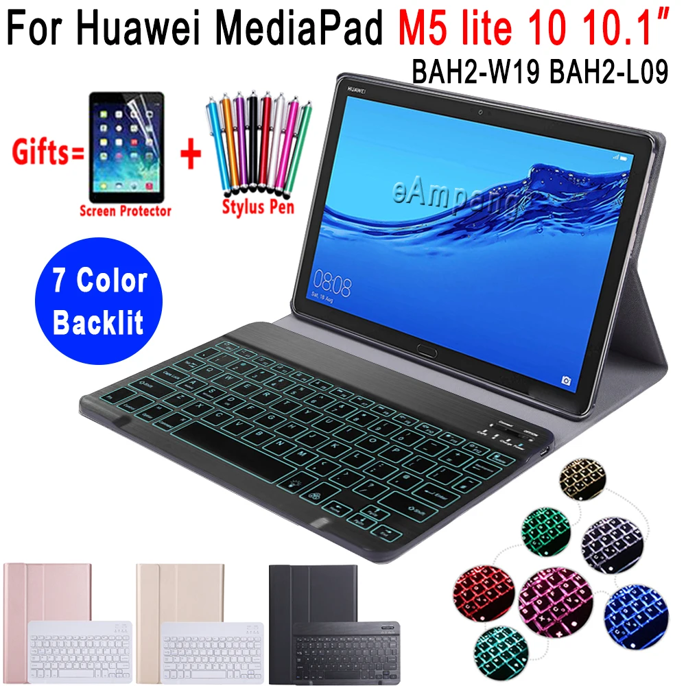 Клавиатура с подсветкой чехол для huawei Mediapad M5 Lite 10 10,1 чехол BAH2-W09 BAH2-L09 BAH2-W19 Bluetooth клавиатура кожаный чехол Funda