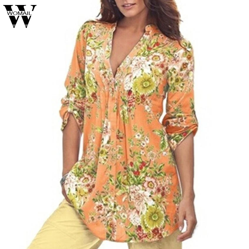 

2017 Tops Shirt Women Vintage Floral Print V-neck Tunic Tops Women's Fashion Plus Size Tops Shirt Aug10