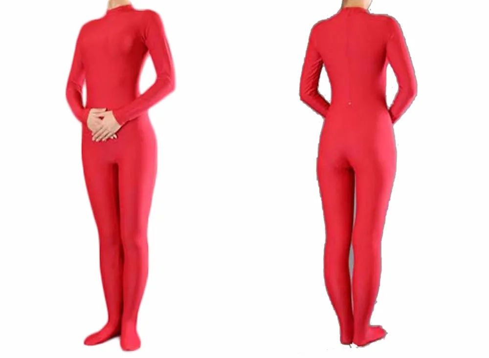 Женский длинный рукав черный спандекс Zentai Unitard Танец комбинезон из лайкры макет шеи Полные трико ноги молния второй кожи обтягивающие костюмы