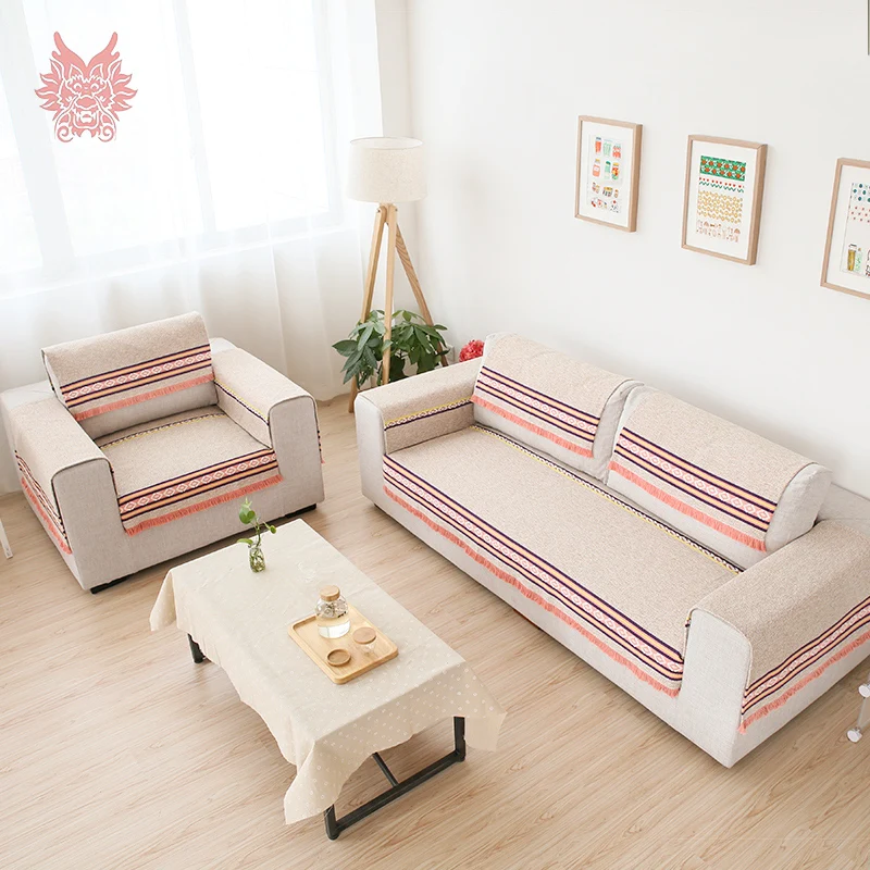 American style high grade orange beige cotton linen sofa cover