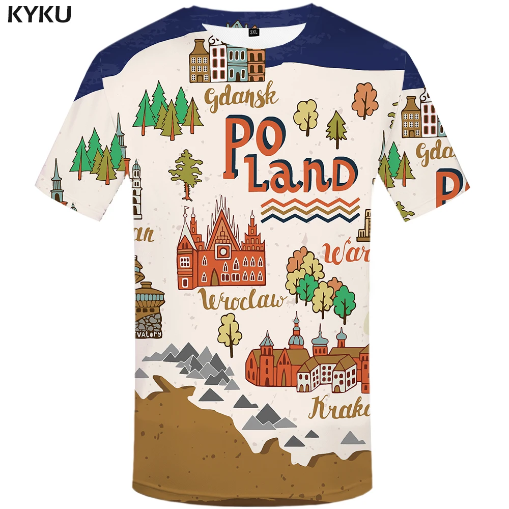 

KYKU City T-shirt Men Cartoon T Shirt Hip Hop Tee Funny T Shirts Poland Tree 3d T-shirt Print Casual Mens Clothing Streetwear