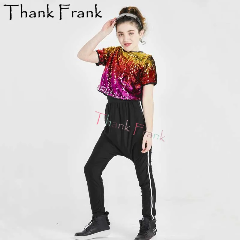 2-Piece Kids Sequin Hip Hop Clothing Clothes for Girls Women Hip Hop Girl Street Dance Costume Cool