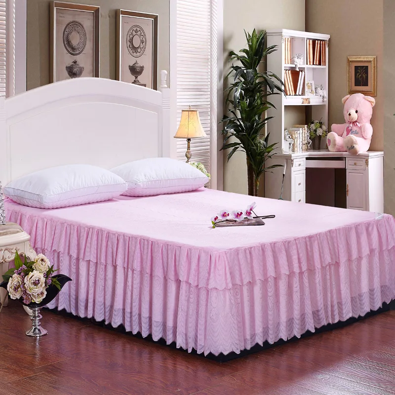 Simple And Generous Comfortable 4-Color Optional Polyester Home Bedding Pink Lace Bed Skirt Breathable | Дом и сад