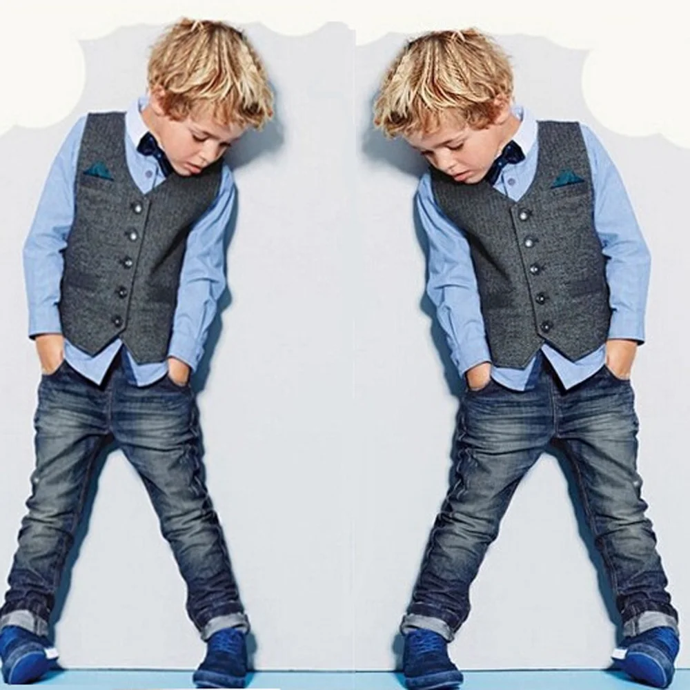 Toddler Boys Clothing Sets Christmas Vest+Blouse+ Jeans Pants 3 Pieces