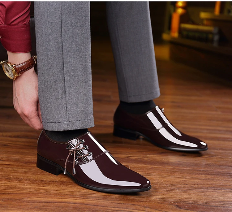 Merkmak/ г.; деловые модельные туфли; Мужская официальная Свадебная обувь с острым носком; модные туфли из искусственной кожи; Туфли-оксфорды на плоской подошве для мужчин
