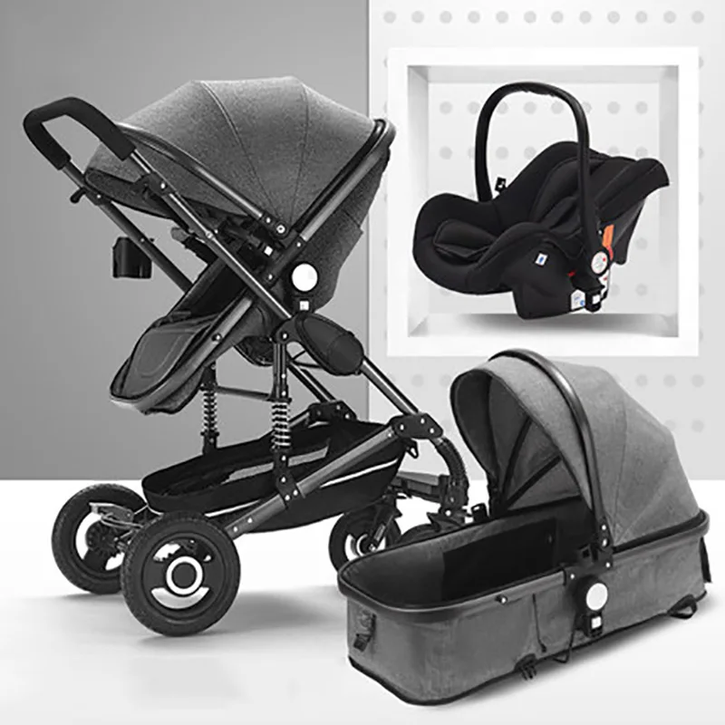 Trend Product  Gold frame Baby Stroller 3 in 1 With Car Seat High Landscape Trolley 2 in 1 Prams Portable Bassinet 