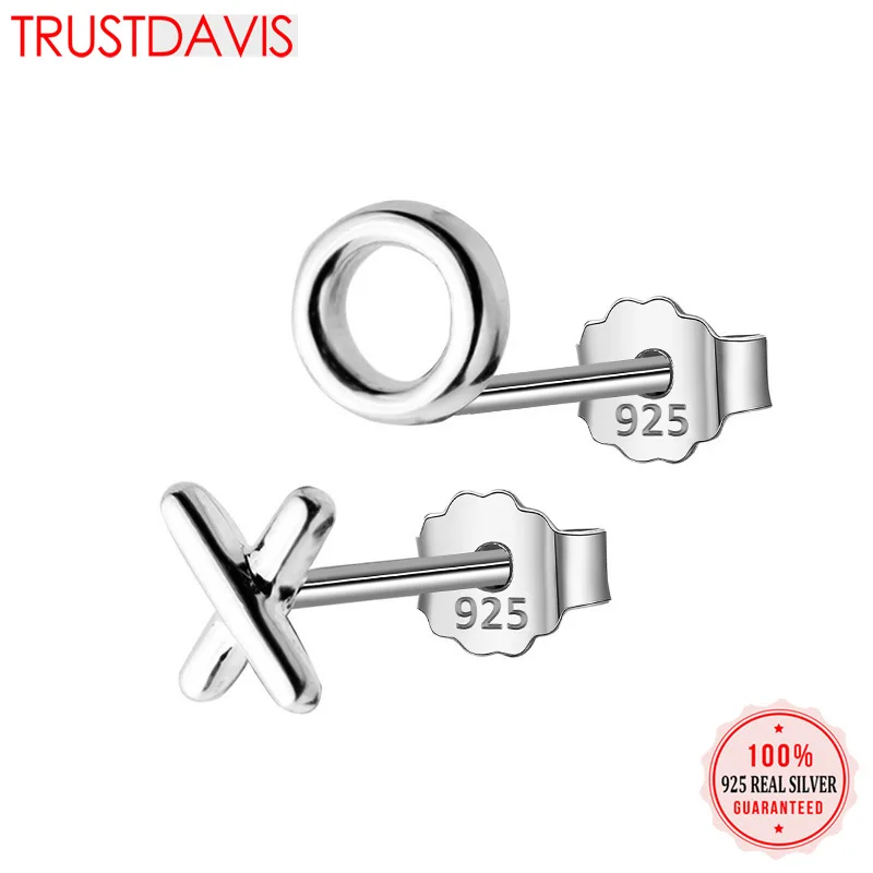

Trusta 100% 925 Sterling Silver 2018 Women Jewelry Fashion Cute Tiny Asymmetric X O Stud Earrings For Daughter Girls DS316