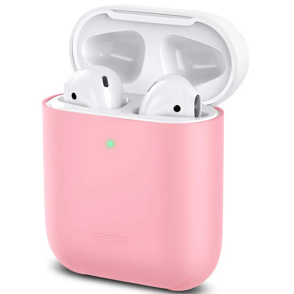 ESR ультратонкий кожаный чехол для AirPods, чехол для зарядки, Тонкий силиконовый чехол для AirPods 2, видимый передний светодиодный противоударный чехол - Цвет: Pink