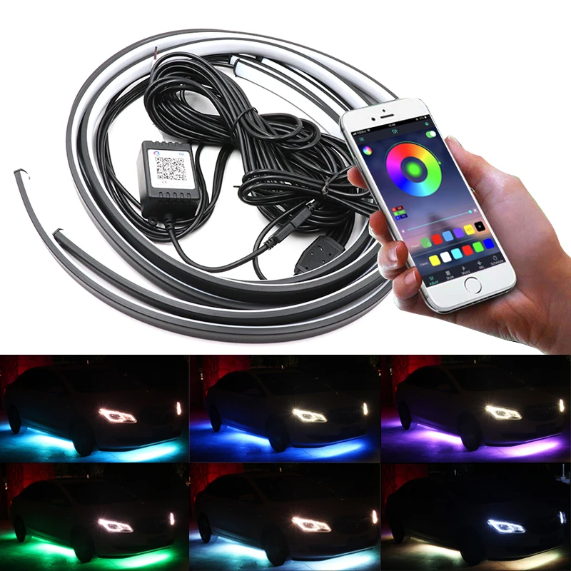  Niscarda 4PCS 12V IP65 Bluetooth App Control RGB LED Strip Under Car 60 90 120cm Tube Underglow Und - 32941094656