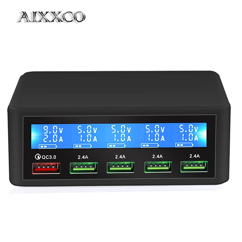 

AIXXCO 40W 5-Port USB Quick Charger LED Display Quick Charge 3.0 Fast Charger Desktop Charging Station iPhone X 8 samsung