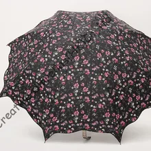 Листья лотоса зонты, УФ-защита, UPF> 50+, любителей зонтик, понял, 210 т черный серебряное покрытие, Вишня зонтик, складной