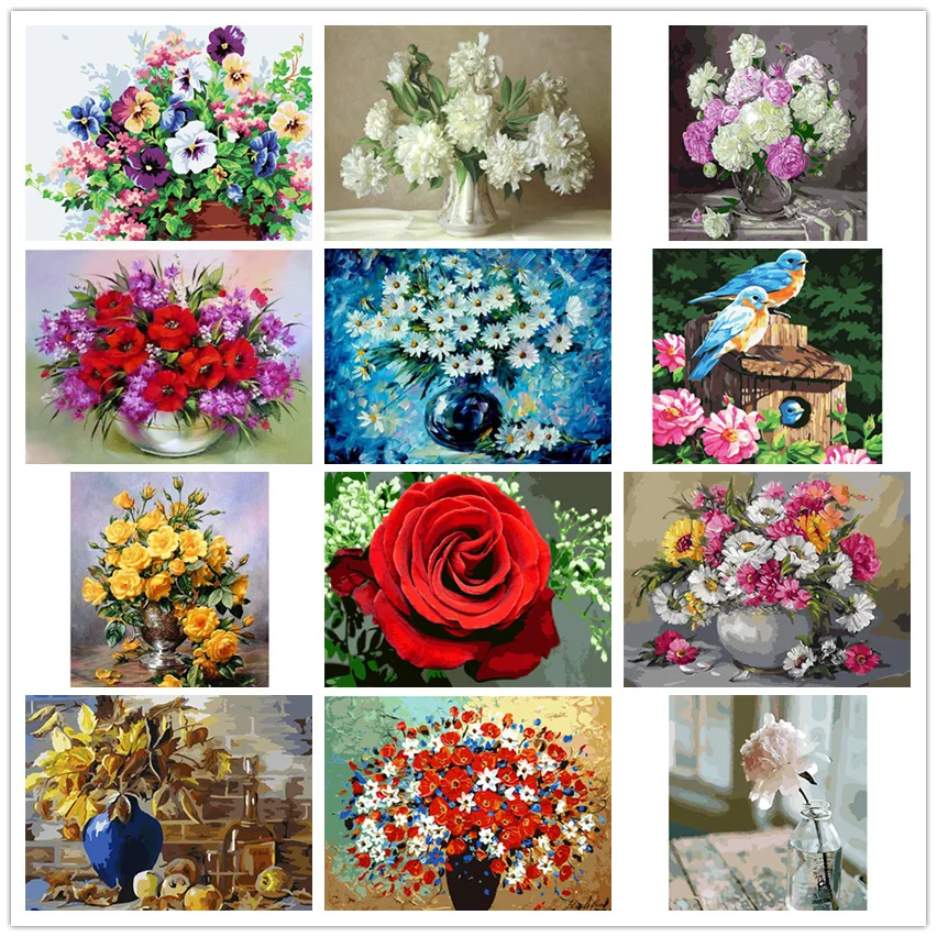 

White peony flower painting digita oil painting home decoration hand-painted painting oil Painting for Numbers easter