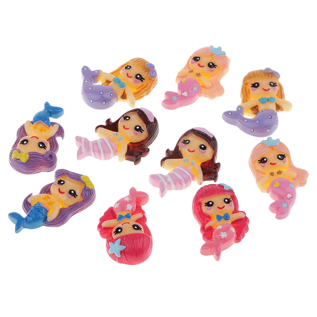 10pcs Cute Shape Resin Crafts Supply Flatback Phone Case Embellishments Cartoon 3D Mermaid Button Diy Ornaments