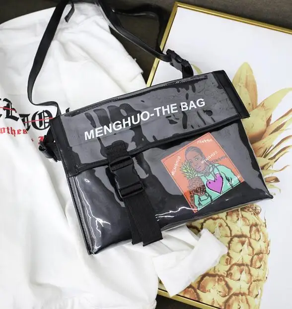 Корейская Ulzzang сумка через плечо на молнии женская новая Harajuku забавная мультяшная хип-хоп японская сумка-мессенджер с буквами - Цвет: black